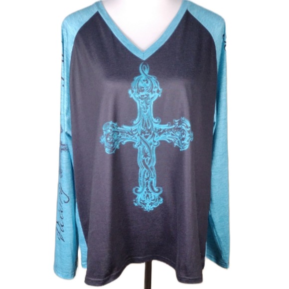 💸$10 Unbranded Believe Victory VNeck Woman's 2X Long Sleeve T Shirt Top - Picture 1 of 4